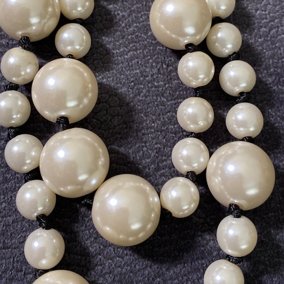 Jacob Multi-Strand Faux Cream Pearl Necklace Graduated Statement Silver Tone Ext - Picture 7 of 14